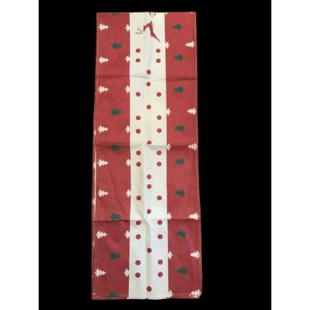 Christmas Table Runner 13x72in Woven Polyester Reindeer and Trees NEW